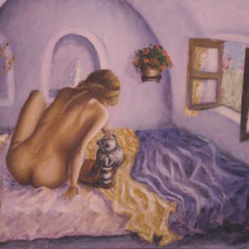 Painting titled "desayunando-mate-il…" by Ileana Ramos, Original Artwork, Other