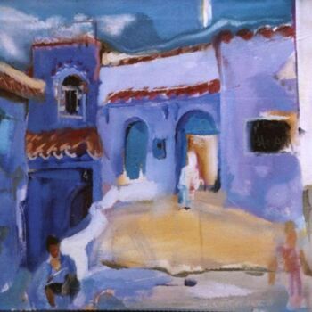 Painting titled "chefchaouen2" by Ilgvars Zalans, Original Artwork, Oil Mounted on Wood Stretcher frame