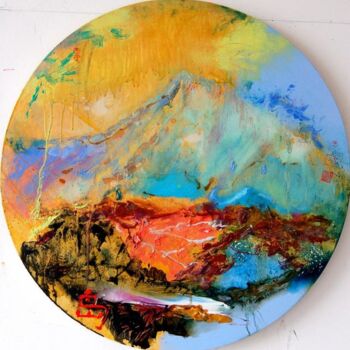 Painting titled "island CN" by Ilgvars Zalans, Original Artwork, Oil Mounted on Wood Stretcher frame