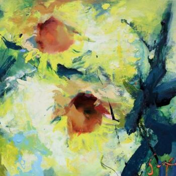 Картина под названием "sunflowers006" - Ilgvars Zalans, Подлинное произведение искусства, Масло
