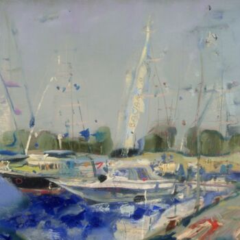 Painting titled "city-harbour-003" by Ilgvars Zalans, Original Artwork, Oil