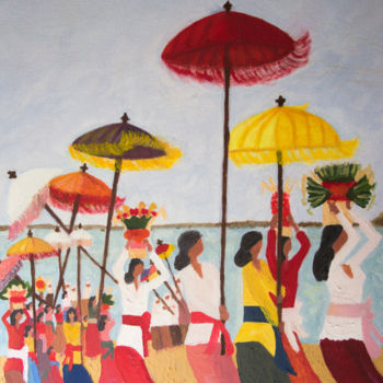 Pintura intitulada "La procession des b…" por Julia, Obras de arte originais, Óleo