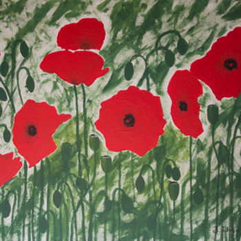 Painting titled "COQUELICOTS 2" by Julia, Original Artwork, Acrylic