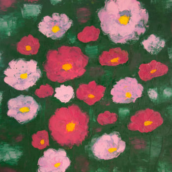 Картина под названием "Champs de fleurs ma…" - Julia, Подлинное произведение искусства, Масло