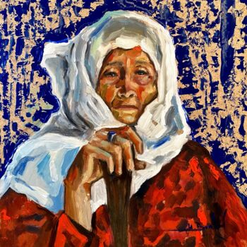 Painting titled "the old woman 2" by Ilia Volkov, Original Artwork, Oil