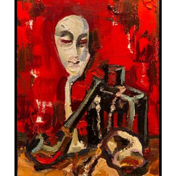 Malerei mit dem Titel "Mask and smoking pi…" von Ilia Volkov, Original-Kunstwerk, Öl