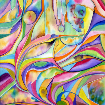 Ζωγραφική με τίτλο "Colored visions 1" από Ilianna Lafogianni, Αυθεντικά έργα τέχνης, Ακουαρέλα