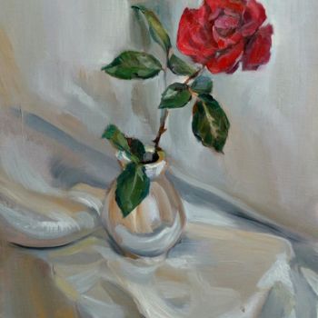 Painting titled "Red Rose for you" by Ilija Milchov, Original Artwork, Oil
