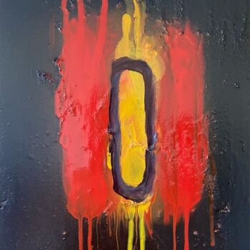 Картина под названием "Yellow and red on b…" - Illia Prunenko, Подлинное произведение искусства, Рисунок распылителем краски