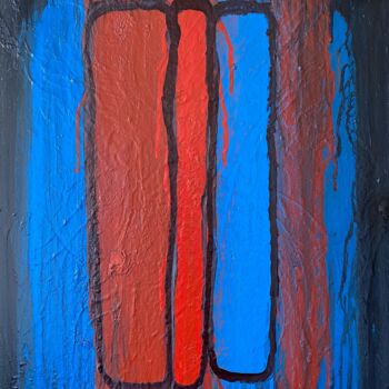 Peinture intitulée "blue and red on bla…" par Illia Prunenko, Œuvre d'art originale, Bombe aérosol