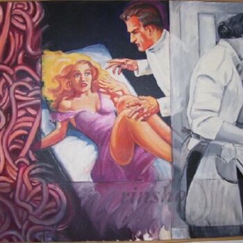 Painting titled "Medical Problems" by Peter Illig, Original Artwork, Oil Mounted on Wood Stretcher frame