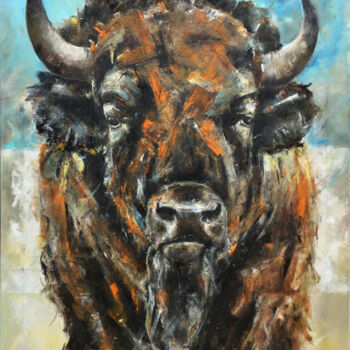 Peinture intitulée "Buffalo King" par Ilya Nimo, Œuvre d'art originale, Huile