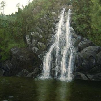 Картина под названием "Ural`s waterfall" - Konstantin Listratov, Подлинное произведение искусства, Масло