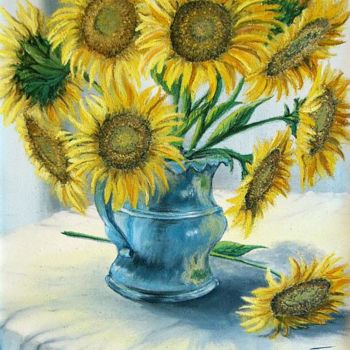 Painting titled "Sunflowers" by Konstantin Listratov, Original Artwork, Oil