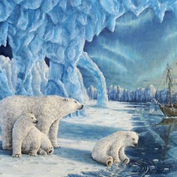 Painting titled "Polar Bears" by Konstantin Listratov, Original Artwork, Oil