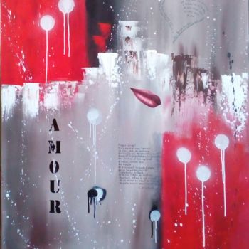 Painting titled "AMOUR" by Iloa, Original Artwork, Acrylic Mounted on Wood Stretcher frame