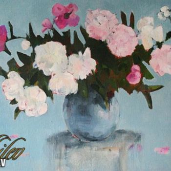 Painting titled "Vase with  Peonies" by Ilona Abileva, Original Artwork