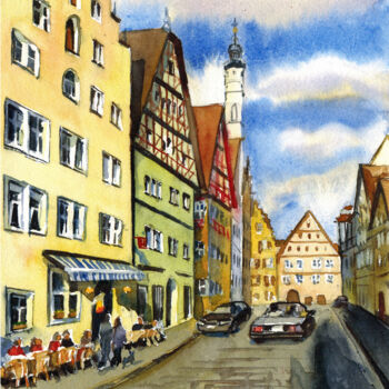Painting titled "Rothenburg ob der T…" by Ilona Kalenich, Original Artwork, Watercolor