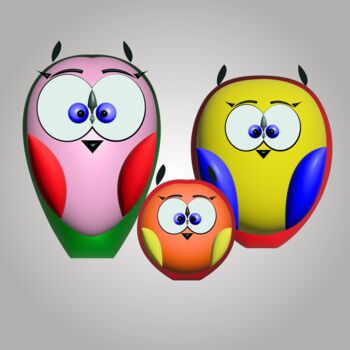 Цифровое искусство под названием "Three owls" - Ilona Matushkova, Подлинное произведение искусства, 2D Цифровая Работа