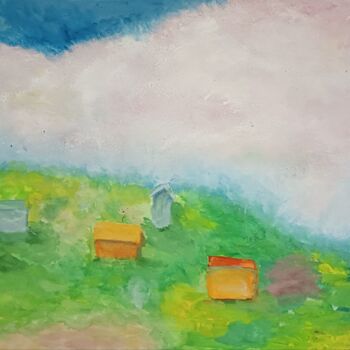 Картина под названием "Spring landscape wi…" - Ilona Savchuk, Подлинное произведение искусства, Гуашь