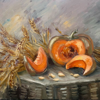 Painting titled "Pumpkin and wheat s…" by Ilona Terekhina, Original Artwork, Oil