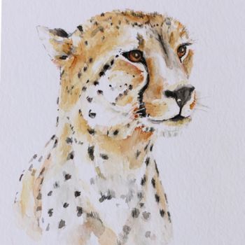 Painting titled "cheetah" by Ilona Petzer, Original Artwork, Watercolor