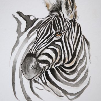 Painting titled "zebra" by Ilona Petzer, Original Artwork, Watercolor