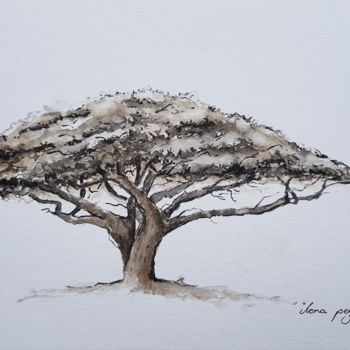 Painting titled "African dream tree" by Ilona Petzer, Original Artwork, Watercolor