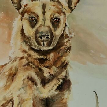 Картина под названием "WIlddog" - Ilona Petzer, Подлинное произведение искусства, Акварель