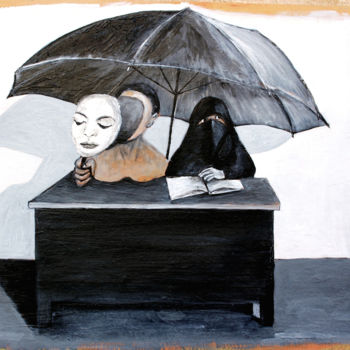 Schilderij getiteld "Mask of Life" door Ilse Joris, Origineel Kunstwerk, Acryl