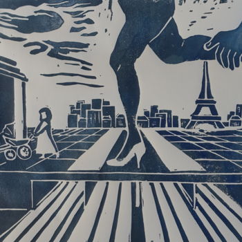 Incisioni, stampe intitolato "Ringland 3" da Ilse Joris, Opera d'arte originale, Incisioni su linoleum