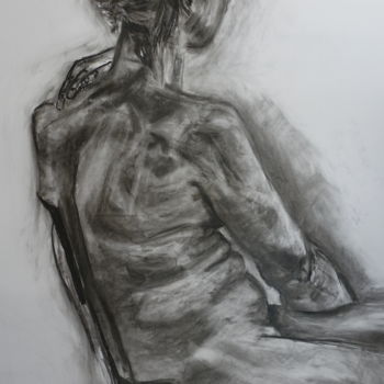 Drawing titled "Pondering" by Ilse Joris, Original Artwork, Charcoal