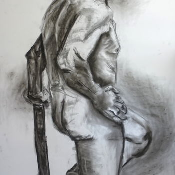 Drawing titled "The stick" by Ilse Joris, Original Artwork, Charcoal