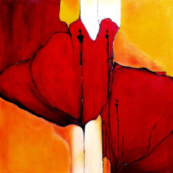 제목이 "" Rêverie en rouge ""인 미술작품 Jeanne Le Guen로, 원작, 아크릴 나무 들것 프레임에 장착됨