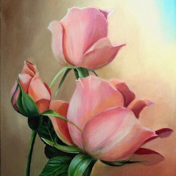 Картина под названием "Розовые розы / Pink…" - Ilya Nikolaevich, Подлинное произведение искусства, Акрил