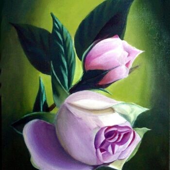 Картина под названием "Розовые розы на тем…" - Ilya Nikolaevich, Подлинное произведение искусства, Акрил