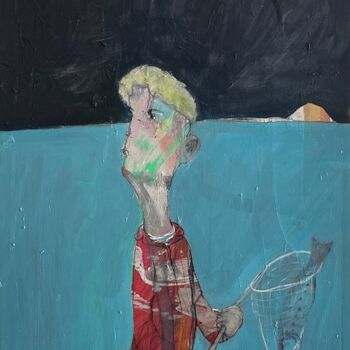 Painting titled "Lone Fisherman" by Ilya Volykhine, Original Artwork, Oil