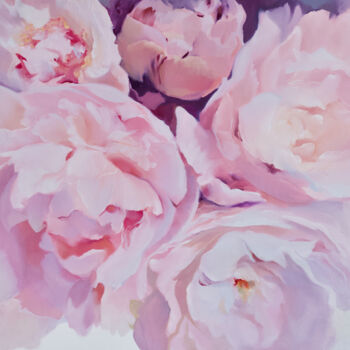 Картина под названием "Pink Peonies bouquet" - Ilze Ergle-Vanaga, Подлинное произведение искусства, Масло