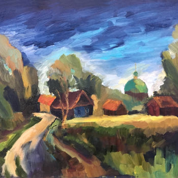 Картина под названием "Rural landscape" - Irina Makarova, Подлинное произведение искусства, Масло Установлен на Деревянная р…