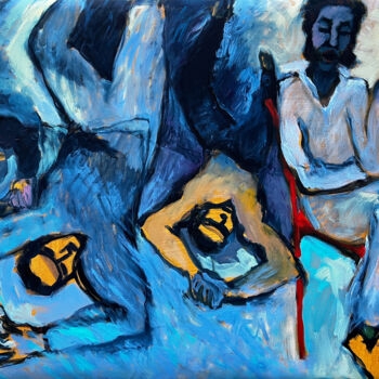 Painting titled "SWEET DREAMS - blue…" by Irina Makarova, Original Artwork, Oil Mounted on Wood Stretcher frame