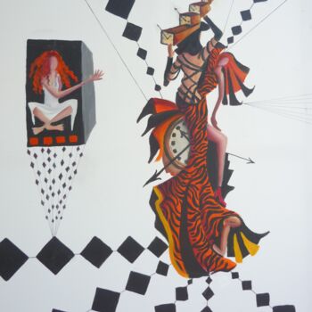 Peinture intitulée "La femme horloge" par Imene Mebarki, Œuvre d'art originale, Huile