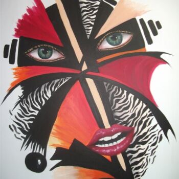 Pintura intitulada "Masque sauvage" por Imene Mebarki, Obras de arte originais, Óleo