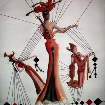 Ζωγραφική με τίτλο "Femmes violon" από Imene Mebarki, Αυθεντικά έργα τέχνης, Λάδι