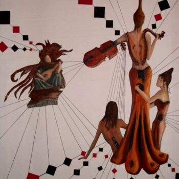 Painting titled "La musique dans la…" by Imene Mebarki, Original Artwork, Oil