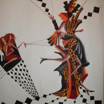 Painting titled "Femme girafe" by Imene Mebarki, Original Artwork, Oil