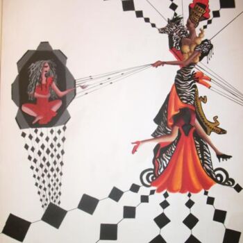Peinture intitulée "Arlequin de sénégal" par Imene Mebarki, Œuvre d'art originale, Huile