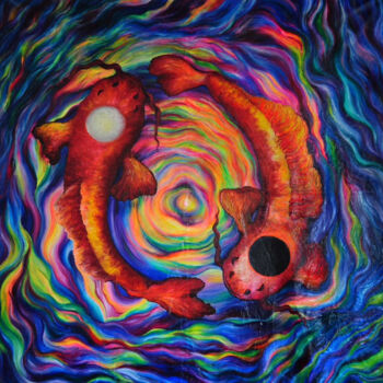 Painting titled "Mystical Spiral" by Alexandra Voronina, Original Artwork, Oil Mounted on Wood Panel