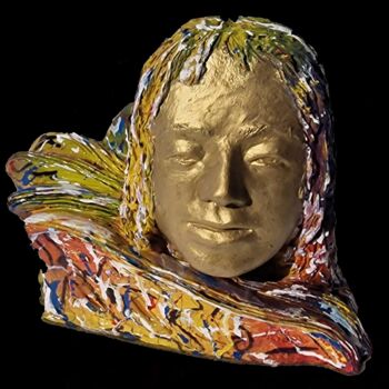 Escultura intitulada "Volto tra i fogli" por Michele Imperiale, Obras de arte originais, Terracota
