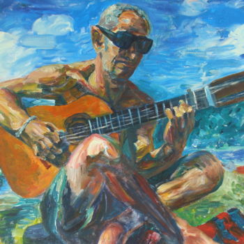 Peinture intitulée "guitariste" par Muxian Declerck, Œuvre d'art originale, Huile