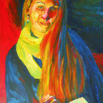 Peinture intitulée "femme lisant" par Muxian Declerck, Œuvre d'art originale, Huile